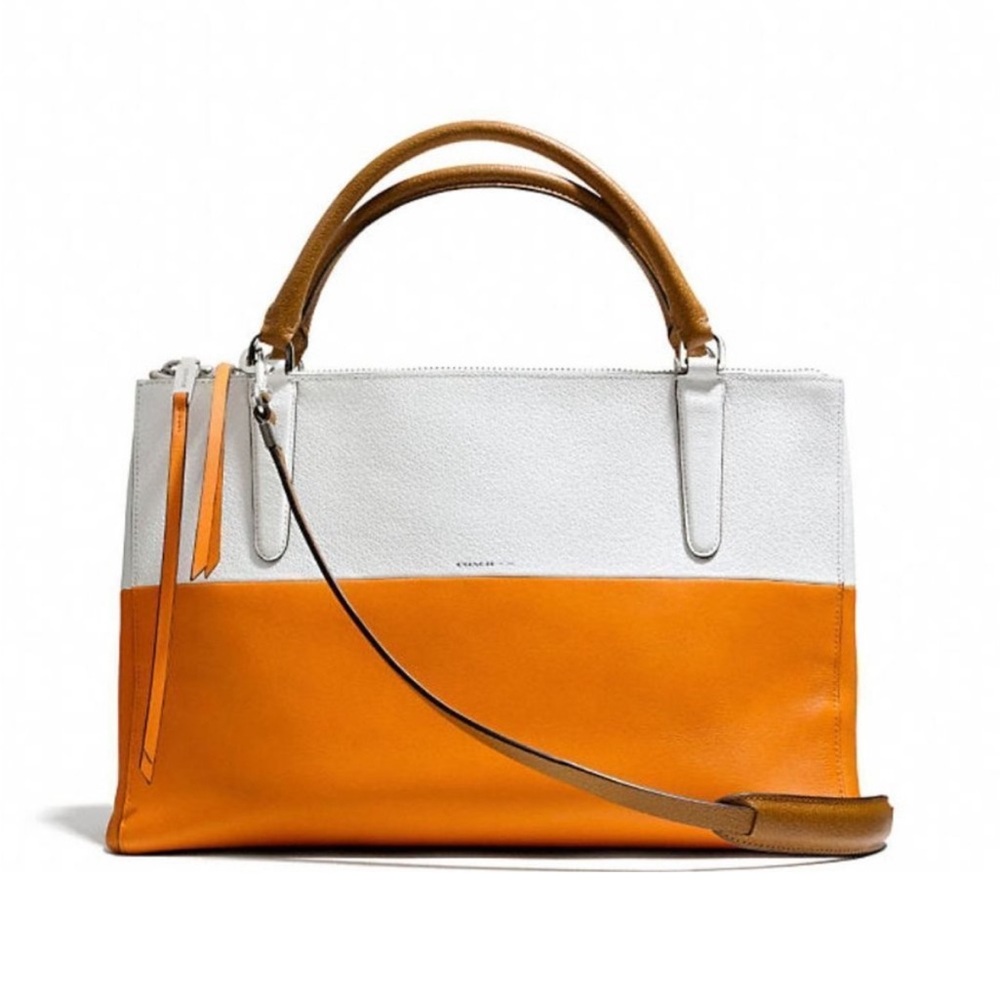 COACH BOROUGH BAG COLORBLOCK RETRO BOARSKIN LEATHER BRIGHT MANDARIN F31121